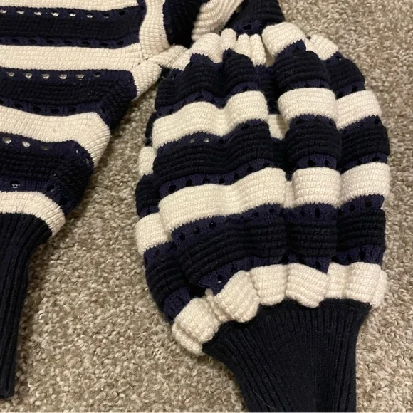 Self Portrait Balloon Sleeve Striped Sweater S cotton wool preppy quirky classic - Picture 3 of 6